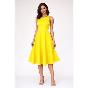 Boohoo Yellow Sleeveless Fit & Flare Skater Dress Women’s US 8